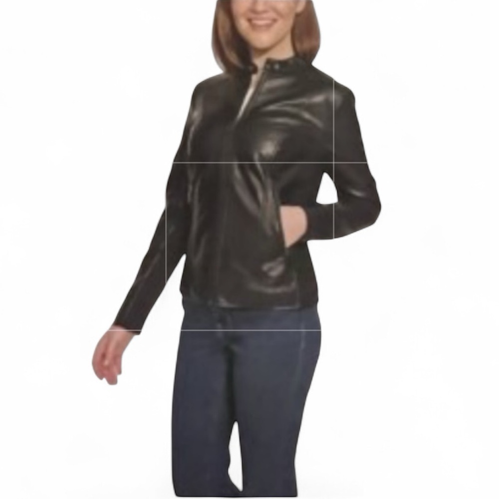 Kenneth Cole Women's Faux Leather MotomJacket in Black - XL
